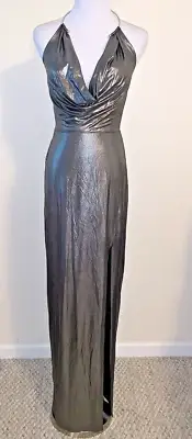 NWT Aidan Mattox Evening Gown Women's 4 Halter Draped Foil $265