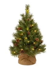 National Tree Company 3ft Pine Cone Burlap Tree with 35 Warm White Battery Operated LED Lights w/Timer