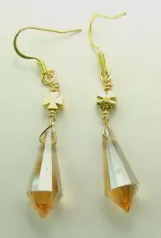 Briolette Crystal Dangle/Drop Earrings Gold Color Accents Handmade Jewelry