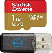 SanDisk 1TB Extreme MicroSDXC Card Compatible with GoPro Hero (2024) and Hero 13 Action Cameras V30 190MB/s Read Speed (SDSQXAV-1T00-GN6MN) Bundle with (1) Everything But Stromboli MicroSD Reader