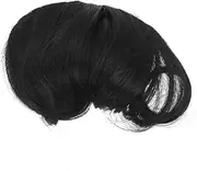 ELAYARD 1PC Long Wig Bang Curly Hair Extension for Women High Temperature Fiber Retro Style Natural Black Comfortable Easy Care Reshapeable for Parties and Daily Wear