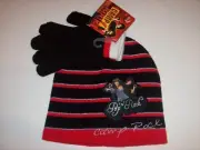 Disney Camp Rock Hat Glove Set Girls Pop 'n' Rock Black Stripe Red OSFM New