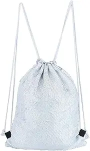 NICENEEDED Sequin Drawstring Backpack, Silver Glitter Sports Bag for Adults, Outdoor Gym Backpacks Shoulder Bags for Travel Shopping Sport Swimming Yoga