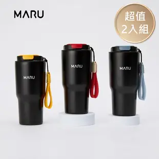 【Maru 丸山製研】venti go鈦瓷保溫咖啡杯600ml 2入組(黑杯) 黑之黃＋黑之紅
