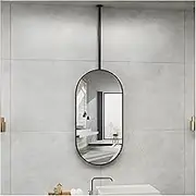 Ceiling Hanging Mirror,Vanity Mirror with Iron Frame and Hanging Rail,Oval Decorative Mirror,for Home Hotel Bathroom(Black,40x60cm)