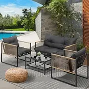 Livsip 4PCS Outdoor Furniture with Cushion Outdoor Garden Patio Setting Table and Chairs