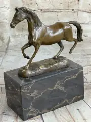 GALLOPING MUSTANG HORSE BRONZE MARBLE STATUE FIGURINE BOOKEND MARBLE FIGURINE