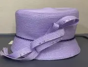 MR. SONG Millinery Lavender Hat Crystal Rhinestones Ribbon Bow NWT