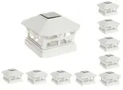 10 Pcs White Solar Garden Cap Post Light 4X4 Plastic 2 Bright SMD LED Cap Light