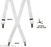 NEW Mens White Clip Suspenders Tuxedo Tux Braces X Back Elastic USA , NO PICK