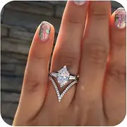 [WDIYIEETN] 925 Sterling Silver Rings Eye Shape Cubic Zirconia Promise Rings CZ Crystal Teardrop Shape Eternity Engagement Wedding Band Ring Size(6-11)
