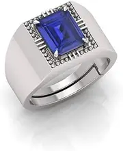[RRVGEM] Blue Sapphire Ring 4.25 Carat Certified AAA++ Quality Natural Blue Sapphire Neelam Gemstone Ring Silver Plated for Men and Women's, Metal, Sapphire