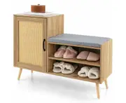 Costway 2-in-1 Rattan Shoe Cabinet with Bench Shoe Rack w/ Adjustable Shelves Cushion