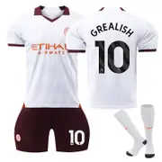 Beakey Manchester City Away Jersey GREALISH #10 Soccer Jersey Kids Adult 3Pcs Jersey Kits-Brown
