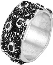 RIUKIU Vintage Men's Lunar Surface Volcanic Crater Ring, Stylish Stainless Steel Men's Ring,Silver,11