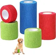 5 Rolls Pet Vet Wrap for Dogs Cats and Horse Self Adherent Bandage 2inch No Woven Elastic Cohesive Tapes for Finger, Sports and Stretch Athletic