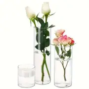 Cylinder Clear Glass Vase, Set of 3 Hurricane Candle Holder Wedding Centerpiece