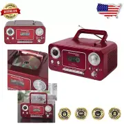 Bluetooth-Enabled Portable CD Player with Cassette Recorder & Radio - Red/Silver