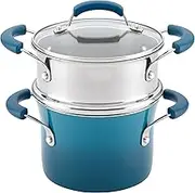 Rachael Ray 17647 Nonstick Sauce Pot and Steamer Insert Set, 3 Quart, Marine Blue Gradient
