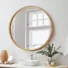 Oikiture Wall Mirror 80Cm round Mirror Wood Framed Mirror