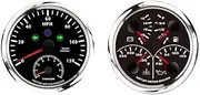 MOTOR METER RACING W PRO Series 2 Gauge Set 110mm 4-3/8" 2 in 1 GPS Speedometer & Tachometer, Multi-Function Volt, Fuel Level, Water Temperature & Oil Pressure Black Dial White LED for Car, Boat
