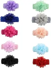 [Abaodam] 10pcs Baby Hair Bands Soft Chiffon Head Wraps Stretchy Elastic Hair Ties Headband for Boys and Girls Photography