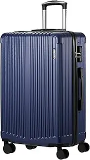 [MAZAM] 28Inch Suitcase Luggage W/ 3 Handles(Top Retractable/Top/Side), Spinner Wheels, Travel Luggage Hardshell W/Lightweight t-sa Lock, Double-Head Zipper, Stripe, Navy