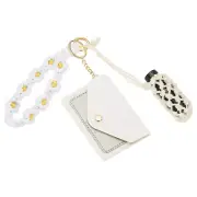 Keychain Wristlet Wallet, Leather RFID Blocking Slim Credit Card Holder, White