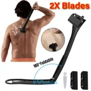 Men Foldable Long Handle Back Body Hair Shaver Manual Razor Trimmer w/ 2 Blades