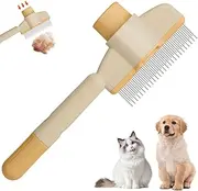 Pet Hair Removal Comb Flea Comb, 2025 New Cat Grooming Brush with Release Button, De-Shedding Cat Brush for Short and Long Hair Cats (Yellow)