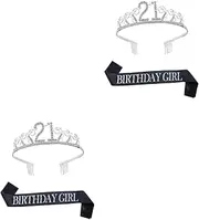 [FRCOLOR] 2 Sets 21 Queen Birthday Sash Silver Headband Rhinestone Crown Hair Comb Birthday Party Accessory