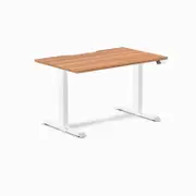 Desky Dual Prime Oak Scalloped Melamine Sit Stand Desk 1200x750mm White Frame Leg