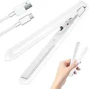 Hair Curler 2 In 1 Mini Curler and Hair Straightener Portable Hair Curler Hair Straightener Flat Iron USB Rechargeable Mini Hair Straightener with Ceramic Glaze Coating for Travel (White)