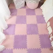 Milk Velvet Patchwork Rugs, 12x12in Plush Puzzle Foam Floor Mat, Soft Fluffy Square Interlocking Carpet Tiles, Rug Puzzle Mats for Floor (Purple + Pink,20 Pcs)