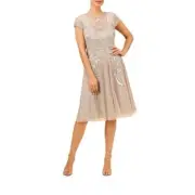Aidan Mattox Women Fit & Flare Knee Length Dress Short Sleeve Beaded Solid A6263