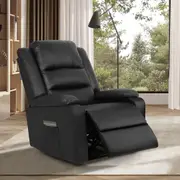 Oikiture Recliner Chair ArmChair Padded Lounge With Side Pocket Leather Black