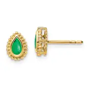 Solid 14k Yellow Gold Pear Simulated Emerald Post Earrings