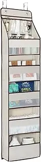 Univivi Over Door Hanging Organizer Storage with 5 Large Pockets and 3 Small PVC Pockets for Cosmetics Wall Hanging Storage Organizer for Pantry Baby Nursery Bathroom Closet Dorm, (Beige)