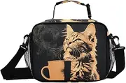 Cat Coffee Black Insulated Lunch Box for Women Men - Ideal for Work, Picnics - Includes Adjustable Shoulder Strap