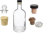 Nakpunar 12 oz (375 ml) Nordic Glass Liquor Bottle, Heavy Bottom Decanter, with T-Top Synthetic Cork, Glass Stopper, Regular Cork, and White Pourer – Bar Top Closure for Whiskey, Bourbon – Made in USA