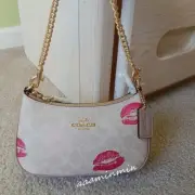 NWT Coach Teri Mini Crossbody Bag In Signature Canvas With Lips Print CZ943