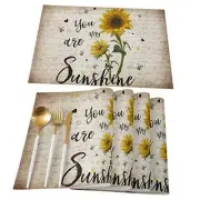 Sunflower Placemats Cotton Linen Heat Resistant Set of 6 Sunflowerase9937