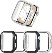 [YUESAKA] 4 Packs Case for 45mm Apple Watch Series 9 Series 8 Series 7 Screen Protector,Hard PC Protective Bumper with Tempered Glass Film and Ultra Thin Face Cover for Iwatch 45mm Series 9/8/7