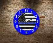 Thin Blue Line Law Enforcement 8" metal wall clock with battery