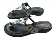Cordani Sandals Size 41 11 Paisley Metallic Silver Square Black Flip Flop Wedge