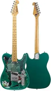 39 Inch Full Electric Guitar Beginner Start Fashion Painted Version Profession Kit for Adult Adler Wood Body Tele Bridge C-Shape Neck with Bag, Strap, String, Tuner, Cable and Picks, Black (Green)