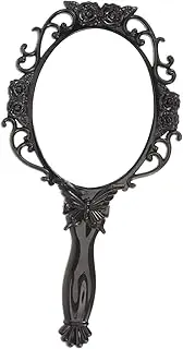 Ipetboom Retro Vanity Mirror Portable Cosmetic Mirror Makeup Mirror Makeup Vanity Mirror Vintage Vanity Mirror Embossed Mirror Hand Mirror Folding Handheld Mirror Black Plastic