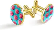 [Generic] Pink Ice-Cream Print Classic Stainless Steel Cufflinks for Mens, Suit Shirt Cuff Links Jewelry Business Wedding Gifts, Golden