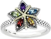 [Stackable Expressions] 2.5mm 925 Sterling Silver Prong set Artisan Oxidized Stackable and 14k Gemstone Antiqued Ring Size 8-Stackable-Ring for Women