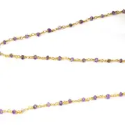 3-4mm Round Faceted Lite Purple Amethyst Beaded Rosary Chains DIY Jewelry 3 Feet